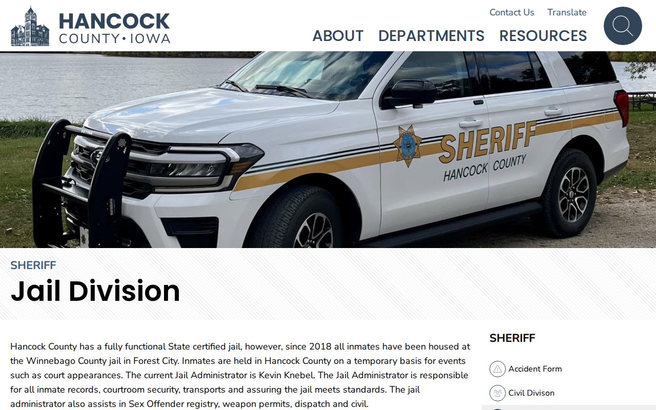 Hancock County arrest lookup and jail housing arrangement