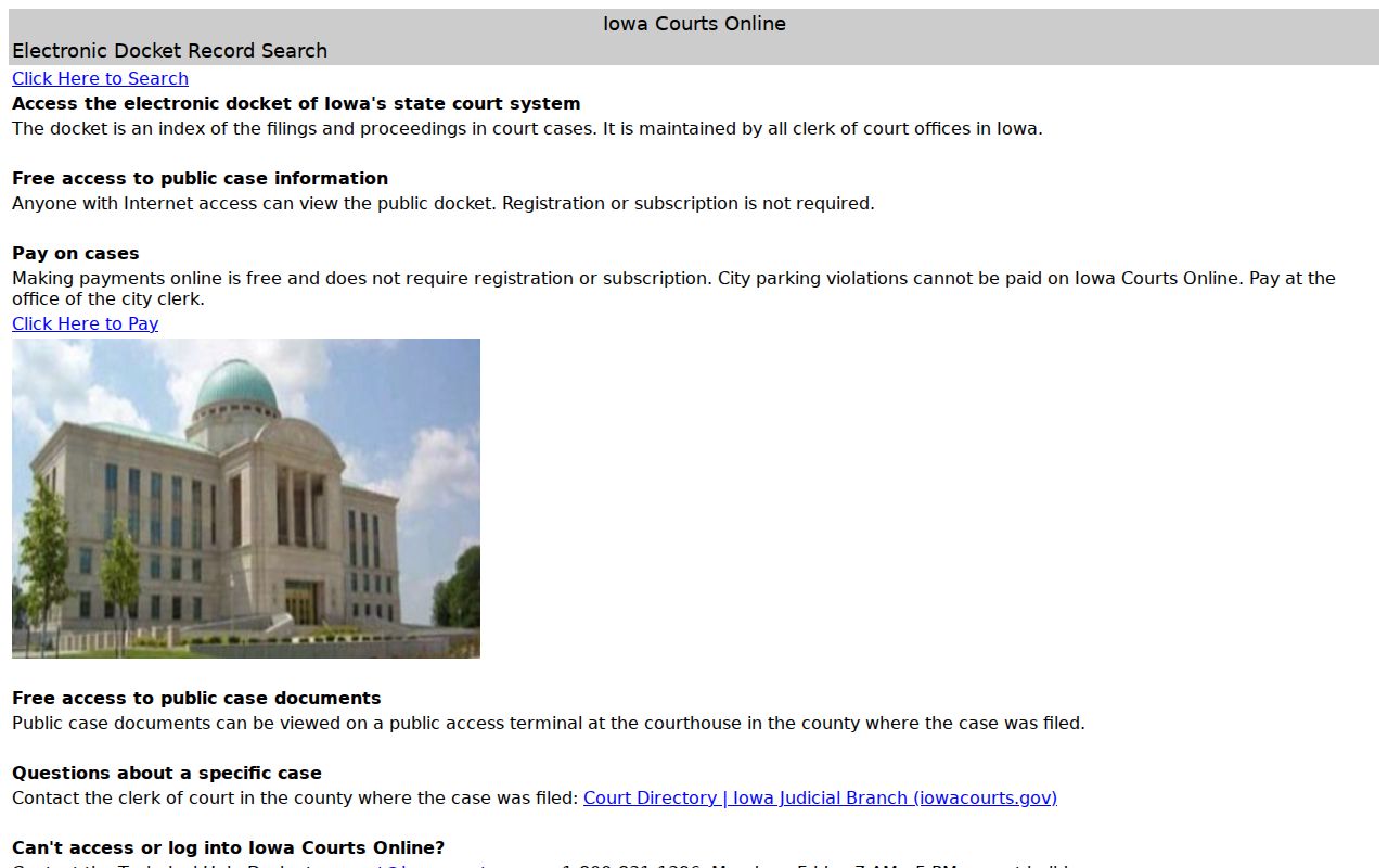 Hancock County criminal court cases on the free Iowa Courts Online docket