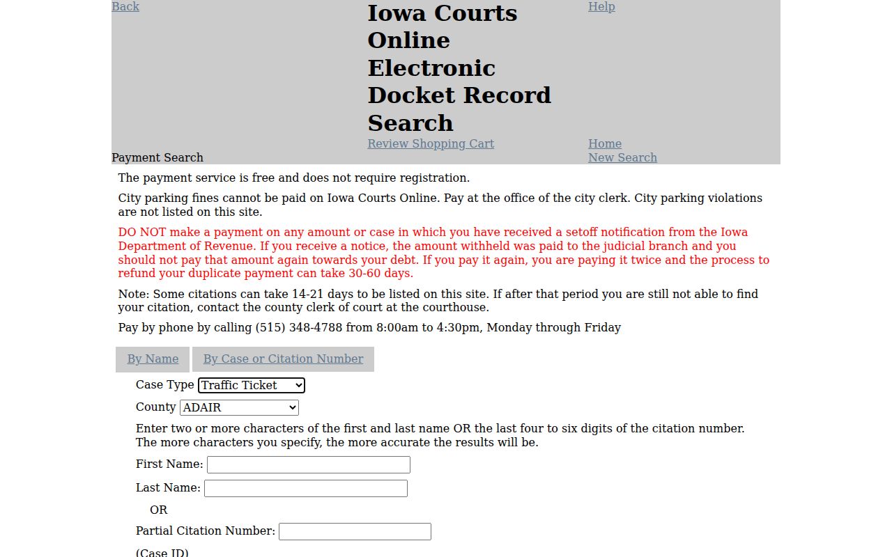 Hancock County criminal case search fields for names cases and citations