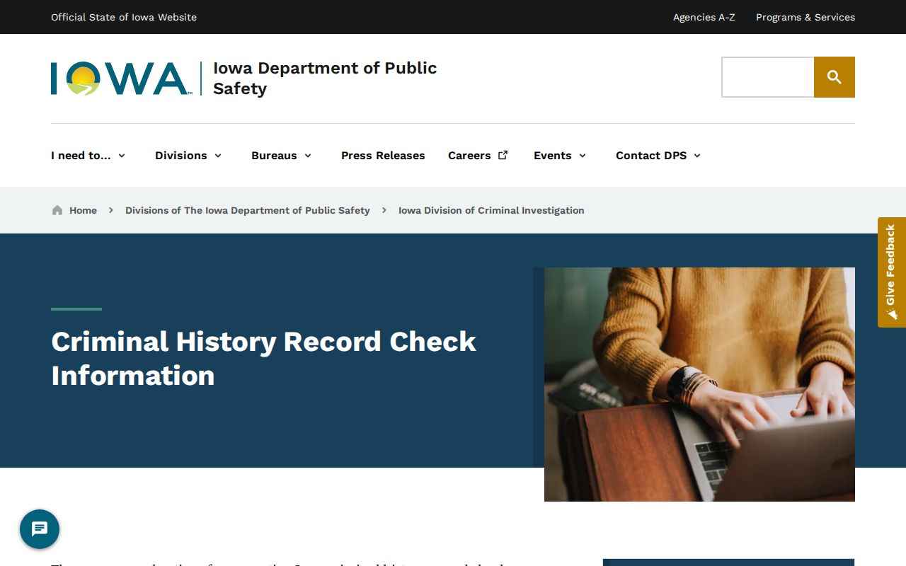 Hancock County criminal history DCI record check page