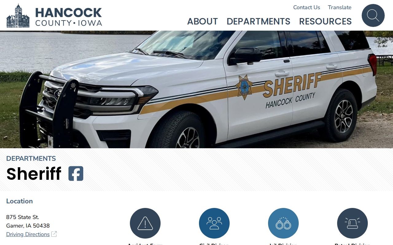 Hancock County sheriff headquarters for arrest and booking records